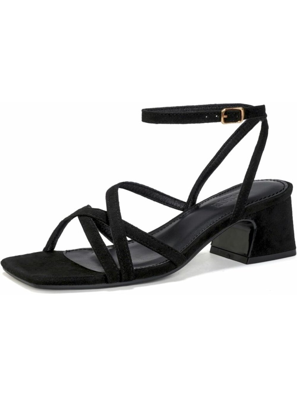 Women's Black Toe Low Block Ankle Strap Square Open Chunky Heeled Sandals
